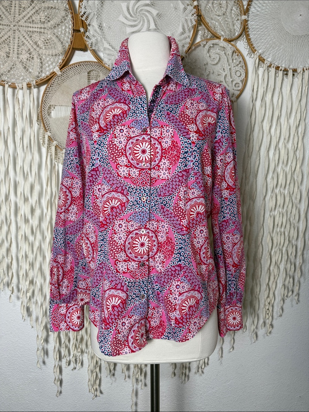 Robert Graham Colorful Paisley Floral Long Sleeve Button Down Shirt Size M